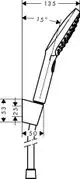 Hansgrohe Brausehalterset mit Handbrause, Halterung und Schlauch. Darstellung der Maße und Details in technischer Zeichnung.